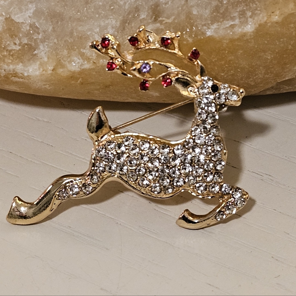 Sparkling Rhinestones / Crystals Deer Brooch